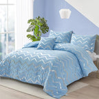 Blue/Silver Comforter Set Twin, Metallic Print Glitter Bedding Set Cute Shinny Bed Sets for Teen Girls Kids Women, 3 Piece (1 Pillowcase, 1 Decorative Pillow Sham)