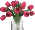 Rose Red Artificial Tulips, 2 Bundles 14Pcs, Fake Tulips Artificial Flowers, 2 x 2.4 Inch Large Flower Head Big Tulip, Easter Valentine's Day Mother's Day Home Decoration Flowers