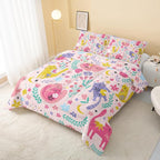 Floral Cat Comforter Full Size,Pink Cat Comforter Set for Kids Teens Girls,3Pcs Bedding Set Printed Comforter with 2 Pillowcases,Down Alternative,Soft and Lightweight(Pink，Full Size)