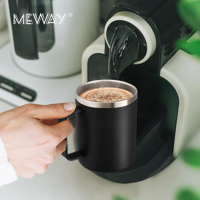MEWAY 12oz Coffee Mug With Handle 2 Pack Bulk,Stainless Steel Insulated Travel Tumblers With Sliding Lid,Double Wall Vacuum Camping Cup for Hot & Cold Drinks Tea (Mix,Set of 2)