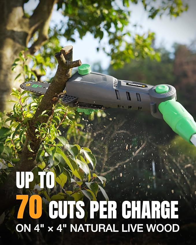 WORKPROX Cordless Pole Saw with Battery, 20V 4.0Ah Battery Powered 8 Inch Electric Pole Chainsaw, 4000mAh Power Bank with Quick Charge 3.0, Lightweight, 9.2 FT Max Reach Pole Saw for Tree Trimming