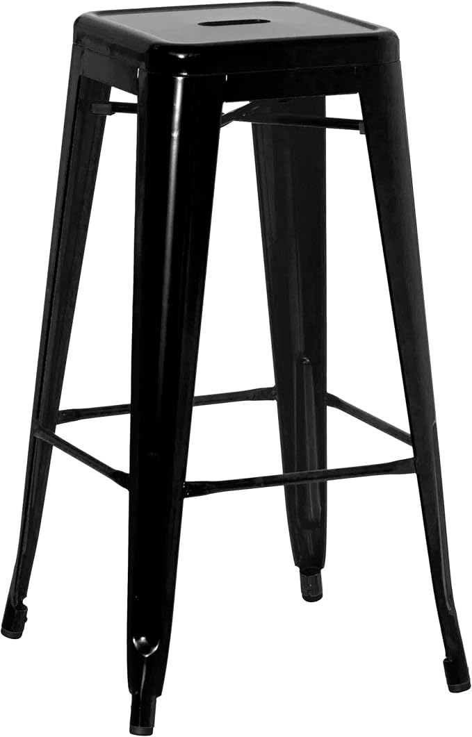 30-inch Backless Metal Bar Stool Stackable Heavy-Duty Counter-Height Chair for Home Bars Patios Kitchen Islands Cafes Restaurants Bistros and Dining Areas for Indoor & Outdoor Use, Black
