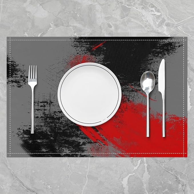 Feelyou Red Grey Black Placemats Set of 4 18"x12" Kids Abstract Placemat for Kitchen Dining Table Decor Indoor Outdoor for Boys Geometric Table Place Mats, Modern Art