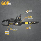 Cat DG630 60V Brushless 16” Chainsaw, Battery Chainsaw with Tool-Free Chain Tensioning, Electric Chainsaw Cordless with Chain Brake for Safety – Battery & Charger Included