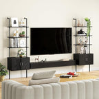 Gadroad Ladder Bookshef with Cabinet, Wall Mounted Bookcases, 5 Tier Tall Open Display Rack, 73" Metal Industrial Bookshelf, Storage Shelves for Livingroom, Home Office, Black