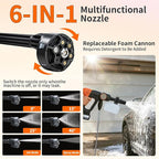 Cordless High-Pressure Washer, Includes 4.0Ah Battery and Charger, with 6-in-1 Nozzle; Portable Cordless high-Pressure Washer Ideal for car Washing, Yard Maintenance, and Household Cleaning.