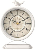 Vintage Table Clock with Bird, European Antique Style White Mantel Clocks, Desk and Shelf Decor Clock, for Farmhouse, Bedside, Living Room, Bedroom, Gift (9" H x 6.5" W)