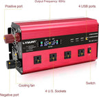 LVYUAN Power Inverter with 4 AC Outlets, LCD Display, Wireless Remote Control, Car Power Inverter for Car, RV, Truck, Off Grid Solar System, Camping (Red, 12V-2200W)