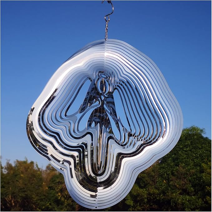 DJUAN Reflective Angel Wind Spinners Outdoor Garden Decor,Sparkly Angel Ornaments Bird Devices Deterrent to Scare Birds Away from Yard Patio Farm,Cherub Decor Metal Wind Spinners Gifts for Mom, Women