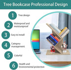 Tree Bookshelf, 3-Tier Small Book Storage Organizer Shelves Floor Standing Bookcase, Wood Storage Rack for Office Home School Shelf Display for Cd/Magazine（French Oak Grey）