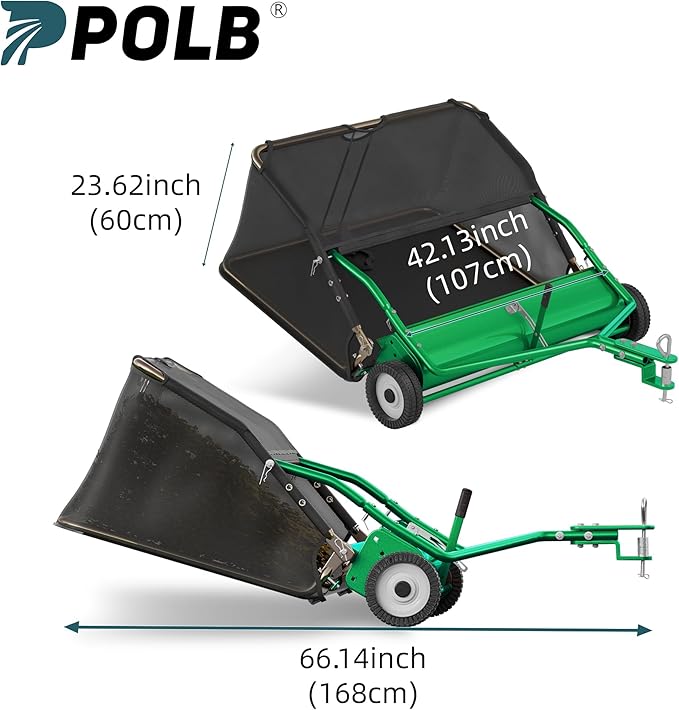 42" Lawn Sweeper Tow Behind, Grass Sweeper Tow Behind with 18.55 cu. ft Large Hopper, Heavy Duty Leaf & Grass Collector, Adjustable Brush Height Lever and Dumping Rope, Lawn and Yard Cleanup Tool