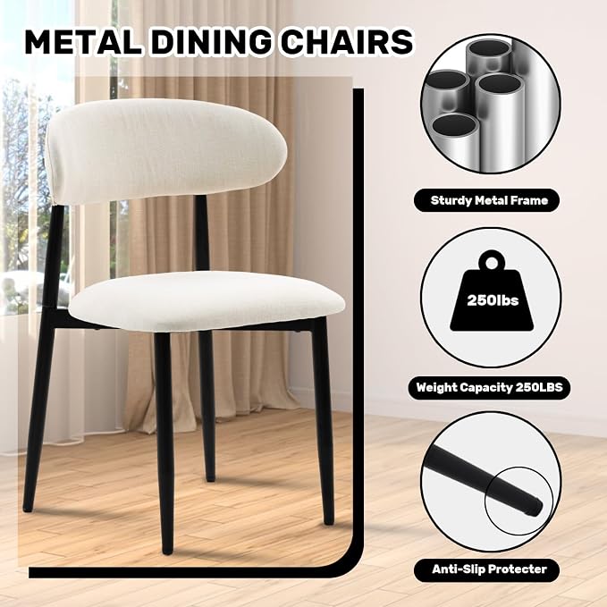 UVV Dining Chairs Set of 4, Metal Kitchen Chairs with Modern Fabric Upholstered for Dining Room, Beige