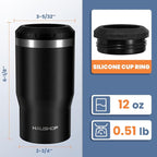 HAUSHOF 4-in-1 Insulated Can Cooler Fits 12oz Cans & Beer Bottle, Black | Double-Wall Vacuum Insulated, 18/8 Stainless Steel, BPA-Free Lid, Slim Can Cooler for Camping, Beach & Picnic