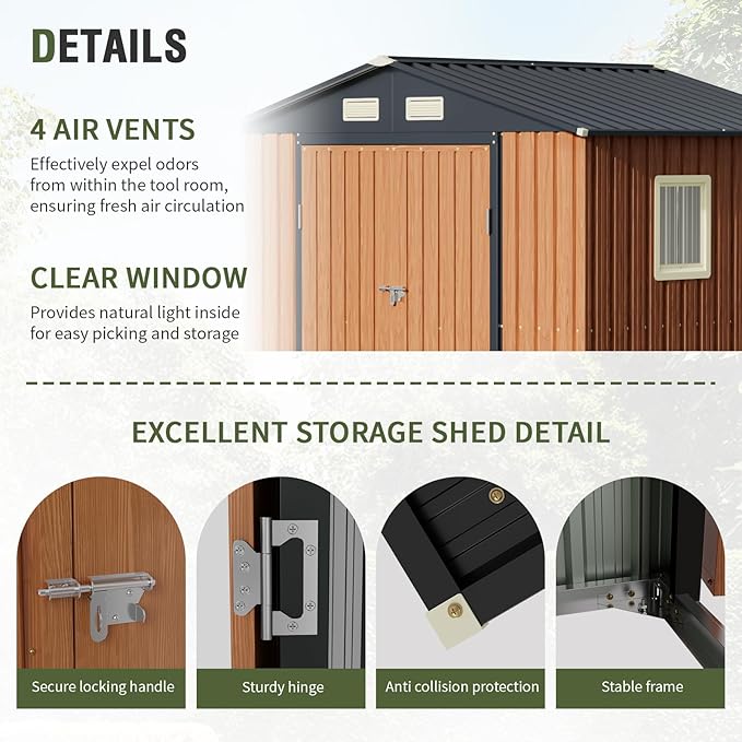8x6 Ft Storage Shed, Large Outdoor Shed with Window, Lockable Doors, Outside Steel Shed for Garden, Backyard, Lawn, Patio Utility, Tool Storage