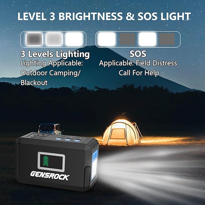 GENSROCK Portable Power Station 120W(220W Peak), 88Wh Camping Solar Generator, Lithium Battery Power Bank with 2 110V AC Outlet, QC 3.0, Type-C, LED Flashlight for CPAP Home Camping Travel Emergency