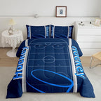 Feelyou Kids Hockey Player Comforter Set King Size Ice Hockey Bedding Set for Boys Girls Teens Bedroom Decor Ice Sports Games Comforter Puck Hockey Duvet Set with 2 Pillow Case