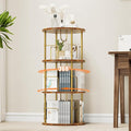 Rotating Bookshelf, 3 Tier Round Revolving Bookcase with Special Visible Partition Storage, 360° Display Spinning Bookshelf Tower Storage Organizer Rack for Bedroom, Living Room, Small Space, Gold