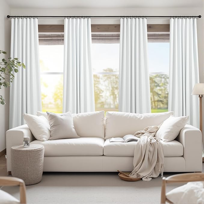 Floor to Ceiling Curtains 108 Inch Length 2 Panel for Living Room Divider Blackout Linen Elegant Opaque Privacy Insulating Thermal Tall Drape for Picture Window 52 Wide Extra Long 9FT Ivory Off White