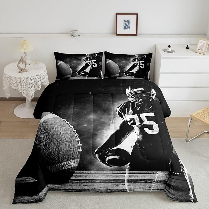 Erosebridal Football Down Comforter for Kids Boys Girls Teens Sports Theme Comforter Set Soccer Pattern Duvet Insert Football Match Bedding Set Youth Bedroom Decor Quilted with 1 Pillowcase,Twin