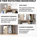 Nisorpa 4 Tier Rotating Bookshelf, 360° Revolving Bookcase Wood Rotating Stackable Shelves Floor-Standing Storage Display Rack Used in Bedrooms Living Rooms Study Office (52"x18"x18")