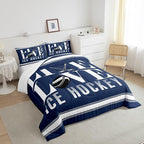 Feelyou Ice Hockey Bedding Set Queen Size Ice Sports Games Comforter Set for Kids Boys Girls Decor Hockey Player Comforter Microfiber Puck Hockey Duvet Set Bedroom Quilt Set