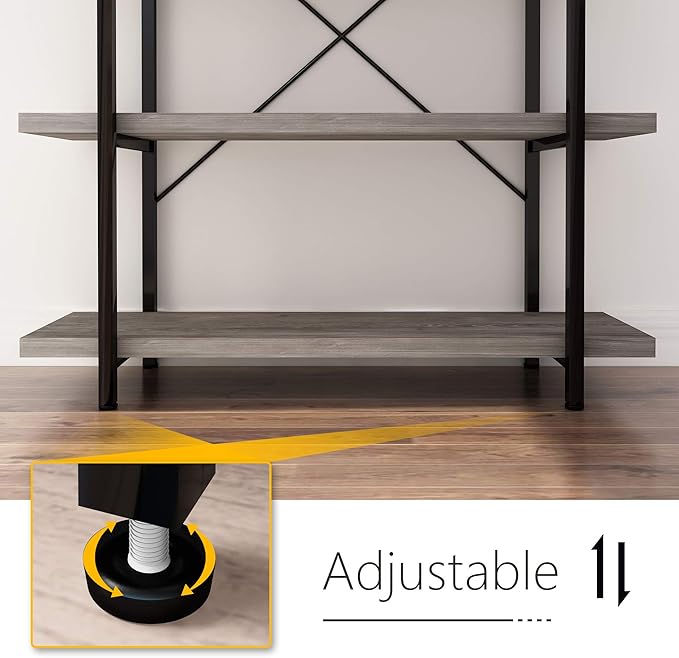 45MinST 5-Tier Vintage Industrial Style Bookcase/Metal and Wood Bookshelf Furniture for Collection, Gray Oak, 3/4/5 Tier (5-Tier)