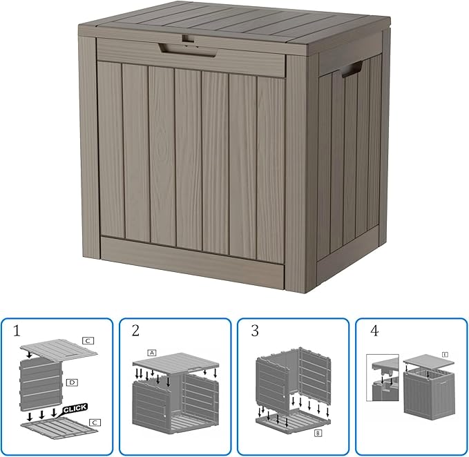 30 Gallon Waterproof Deck Box, Lockable Resin Storage Box for Patio Furniture Cushions Garden Tools and Outdoor Delivery Storage, Coffee