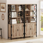 FATORRI Bookshelf with Doors, Rustic Tall Bookshelf with Cabinet, Industrial Farmhouse Book Shelf and Cube Organizer Bookcase for Living Room (Rustic Oak)