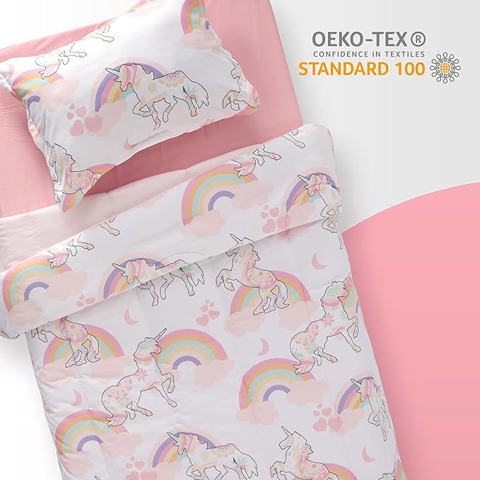 SLEEP ZONE Kids Bedding Comforter Set Full/Queen Size - Super Cute & Soft Kids Bedding 7 Pieces Set with Comforter, Sheet, Pillowcase & Sham (Pink Unicorn)