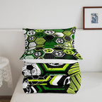 Erosebridal Boys Football Comforter Set King Soccer Sports Bedding Set Twin for Kids Teen,Geometric Honeycomb Down Comforter Hexagon Beehive Quilt Duvet Duvet Insert Green Black White 2 Pillow Cases