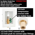 (1 Pack) Lidertik 1/2 inch CPVC Connect Pre-Assembled Ice Maker Outlet Box Valve 1/4 inch Recessed Refrigerator Water Line Wall Box with Shut Off Valve and Stainless Steel Water Hammer Arrestor 641