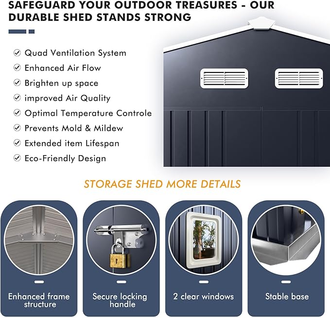 Metal Shed 10x10x7 FT, Enhance Your Space with Natural Lighting, Outdoor Storage Steel Sheds with Windows, Translucent Roofs, and Lockable Doors, Ideal for Garden & Patio