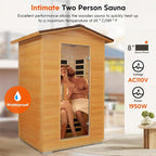 Outdoor Sauna Far Infrared Saunas Dry Sauna Room Canadian Hemlock Wood Wooden Sauna Spa 1950W Low-EMF with Cup Holder and Towel Rack for Two Person 47 * 39 * 82inch