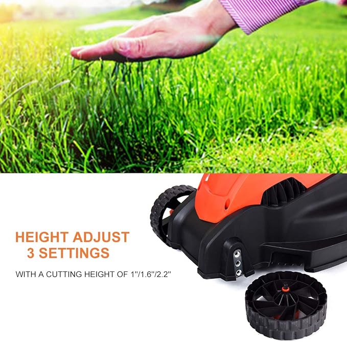 Goplus Lawn Mower, 13 Inch 2-in-1 Electric Lawn Mower with Grass Collection Bag, Folding Handle, Adjustable Cutting Height, Corded Push Lawn Mowers for Garden Yard, 12 Amp (Red)
