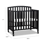 DaVinci Dylan Folding Portable 3-in-1 Convertible Mini Crib and Twin Bed in Ebony, Greenguard Gold Certified