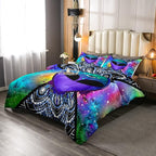 Erosebridal Trippy Alien Comforter Set King, Boho Tie Dye Bedding Sets for Kids Teens Adult Galaxy Outer Space Down Comforter Psychedelic Hippie Skull Duvet Sets 3 Pieces with 2 Pillow Cases