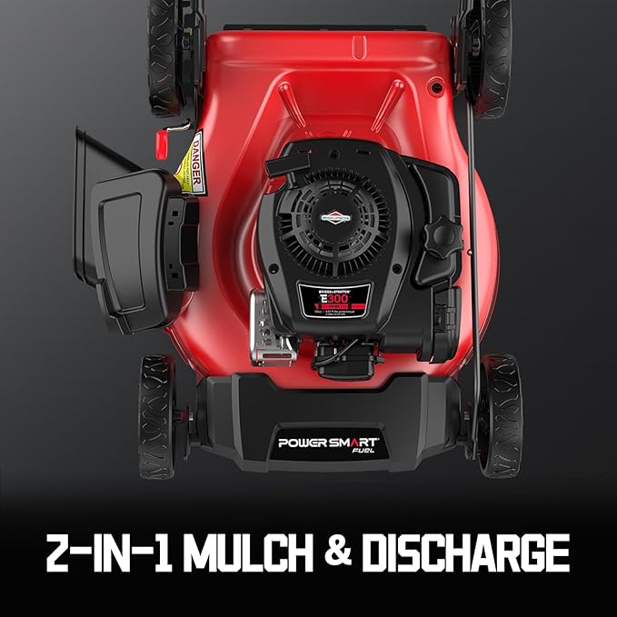 PowerSmart 21-Inch Gas Push Lawn Mower with 125cc Briggs and Stratton Engine, 2-in-1 Mulching Lawn Mower with Side-Discharge, 6-Positions Adjustable Cutting Height (B8721C)
