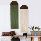 Flber 2 Pcs Macrame Wall Hanging Boho Decor Wall Tapestry Handmade Round Tassel 13.7" W x 51" L For Living Room Bedroom Headboard Decor
