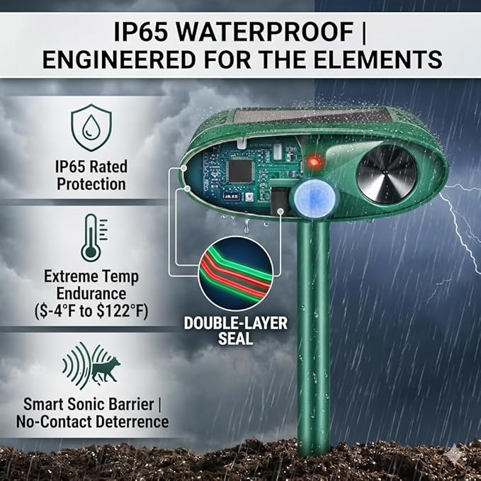 Ultrasonic Deer Repellent Device for Plants Garden Solar Animal Repellent Outdoor with Motion Activated for Rabbit Cat Deterrent Raccoon Squirrel Fortress Pro Keep Pest Out of Yard,4 Pack