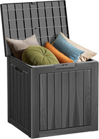 35 Gallon Resin Deck Box, Waterproof Outdoor Storage Bin for Patio, Poolside, and Garden, Lockable & UV-Resistant, Ideal for Small Spaces, Black