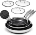 USELUCK Hybrid Non Stick Frying Pans with Lid,8/10/12 inch Frying Pan Set | Stainless Steel Skillet with Honeycomb Surface,Oven-Safe,PFAS-Free,Compatible with All Cooktops.