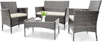 Patio Furniture, 4 Piece Conversation Set, Outdoor Wicker Rattan Table and Chairs, Sectional Sofa with Thick Cushion for Garden, Yard, or Porch, Grey