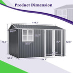 8x10 FT Shed Outdoor Storage Metal Large Garden Tool Sheds with Lockable Doors Floor Frame Window Gable Roof Waterproof Steel Utility Equipment Sheds for Backyard Patio Lawn Poolside, Grey