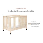 Babyletto Maki Full-Size 2-in-1 Portable Folding Crib with Toddler Bed Conversion Kit in Washed Natural, Greenguard Gold Certified