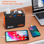 Takki Solar Generator 277Wh Portable Power Station with Solar Panels 40W Included 450W Peak 110V Pure Sine Wave AC Outlet DC USB Ports for Camping CPAP Emergency Tent Outdoor