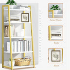 IOTXY 5 Tier Open Bookshelf - Steel and Wood Display Stand, 50CM Width Floor-Standing Bookcase, Gold
