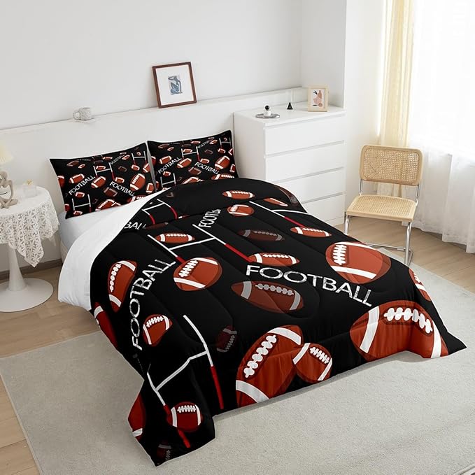 Feelyou Rugby Sports Comforter Set King Size Football Comforter for Kids Teens Adults Soccer Ball Game Bedding Set Gift for Football Lover Duvet Set Room Decor 3Pcs with 2 Pillow Case
