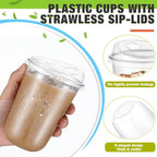 Ziliny 50 Sets Clear Plastic Coffee Cups with Sip Lids, Disposable Plastic PET Crystal Cups for Iced Coffee, Smoothie, Cold Beverage, Drink Shops and Party Catering(Clear,16 oz)