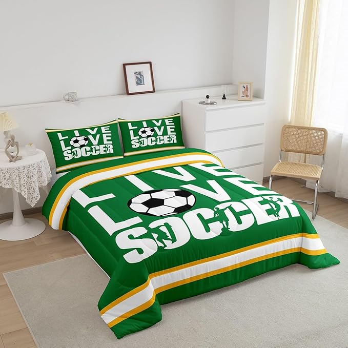 Feelyou Football Bedding Set Queen Size Rugby Sports Comforter Set for Kids Boys Girls Decor Soccer Ball Game Comforter Gift for Football Lover Duvet Set Bedroom Quilt Set