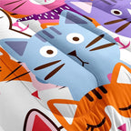 Cat Full Comforter Set for Bedroom - 3Pcs Colorful Cat Comforter Set for Teens Kids Cute Cartoon Cat Bedding Set Ultra Soft Warm Lightweight Kawaii Animal Patterns Comforter with 2 Pillowcases